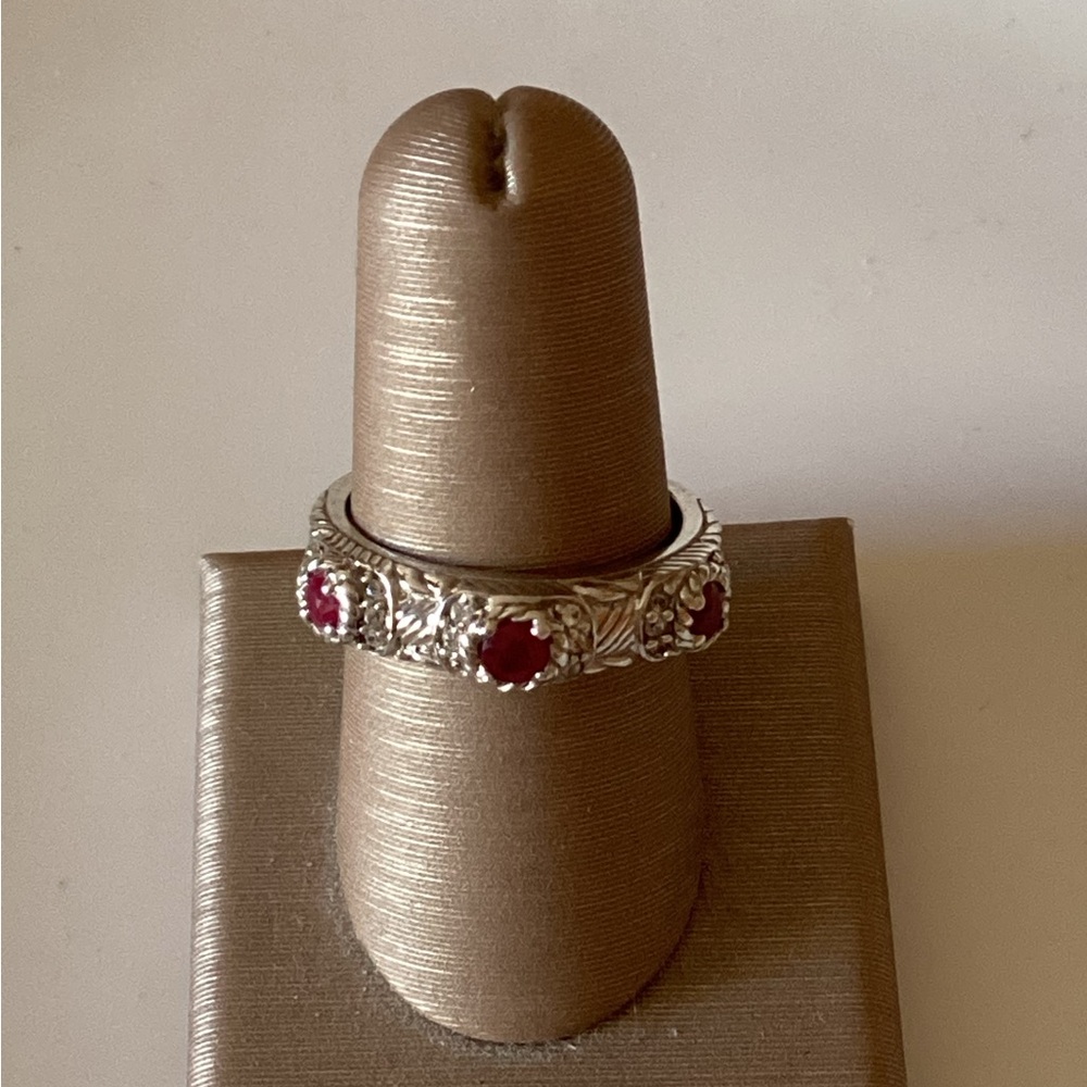 Judith Ripka 925 Sterling Silver 3 Stone Ruby Stacking Ring - Picture 6 of 14